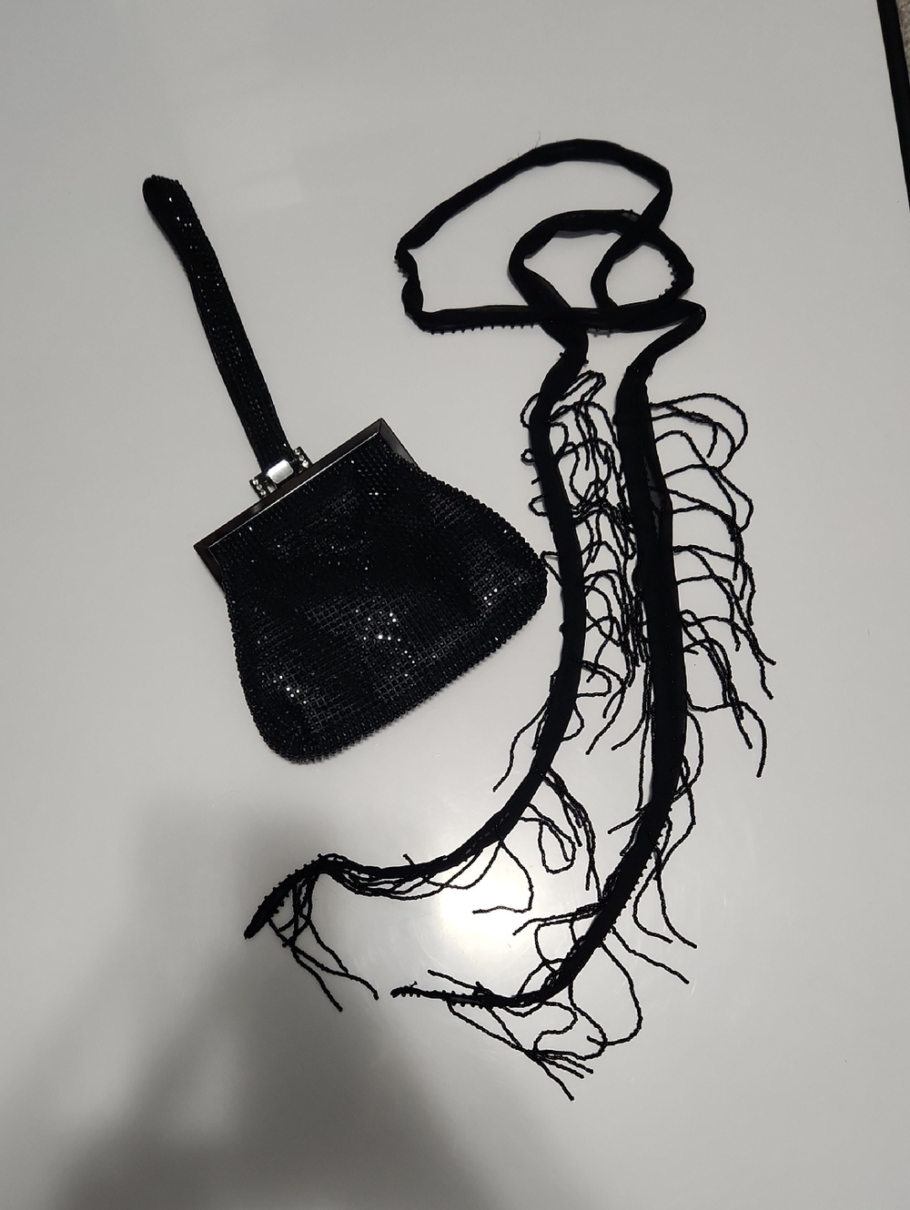 Black Beaded Evening Wristlet Bag with Beaded Scarf